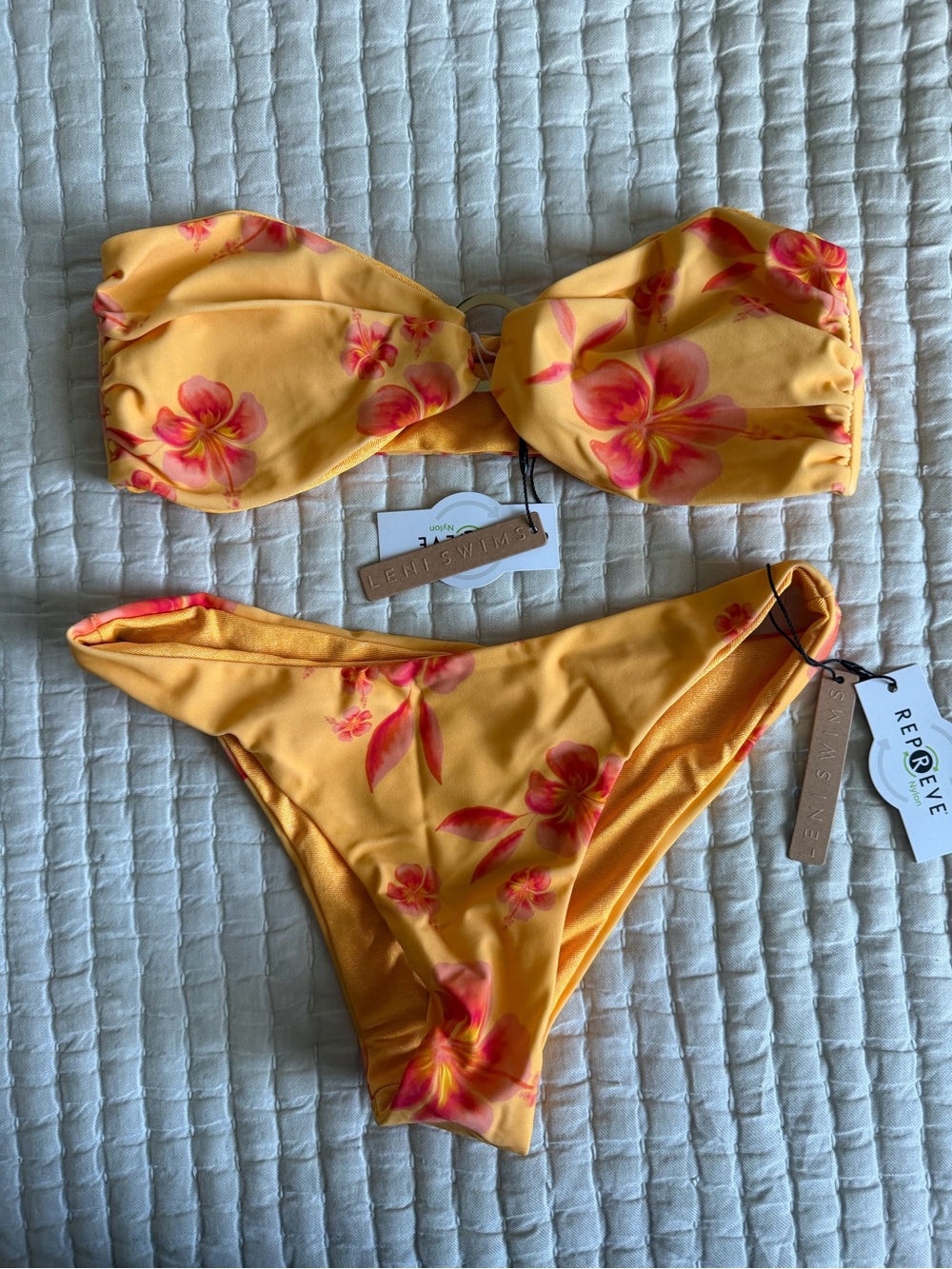 NWT Leni Swims - Orange Floral Woman’s Reversible Bikini